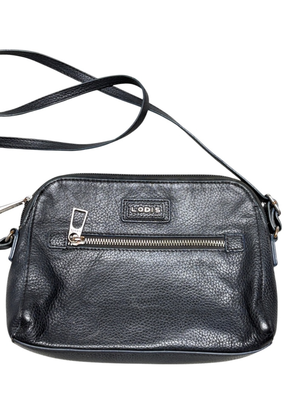 LODIS navy peppled leather cross body bag adjustable strap small multi-pocket